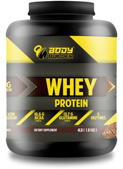 اشتري Body Builder 100% Whey Protein - 25g Protein, BCAAs, Glutamine, Digestive Enzymes (4 LB, Chocolate Peanut) في السعودية