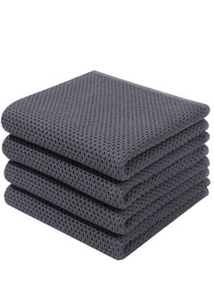 Buy MahMir 100% Cotton Waffle Weave Kitchen Dish Cloths, Waffle Tea Towels Ultra Soft Absorbent Quick Drying Dish Towels, 34x34 CM , 4-Pack. (Grey) in UAE