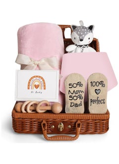 اشتري Baby Gift Basket, Newborn Gift Set with Baby Blanket Baby Rattle, Newborn Baby Gift Set, Newborn Baby Gifts, Medium Baby Gift Basket Kit for Expecting Moms(PINK) في السعودية