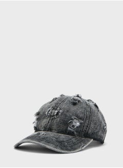 Buy Distressed Denim Curve Peak Cap in UAE