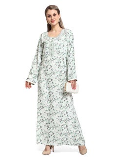 Buy MULTICOLOUR SMALL FLORAL PRINTED WITH EMBROIDERD ARABIC KAFTAN JALABIYA DRESS in Saudi Arabia