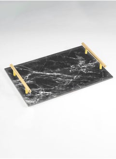 Buy Decorative Acrylic Serving Tray with Gold Color Metal Handles Marble Cracks 20x30cm in Saudi Arabia