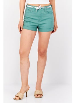 اشتري Women Belted Denim Short, Green في الامارات