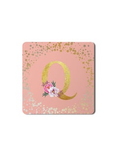 Buy Designer Leather Coasters Mat for Beverage Drinks- Custom Monogram Initial Letter Floral Pattern Alphabet - Q (Rose Pink) in UAE