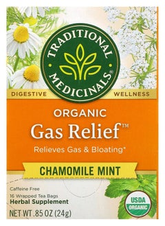 Buy Organic Gas Relief Chamomile Mint Caffeine Free 16 Wrapped Tea Bags 0.85 oz (24 g) in UAE