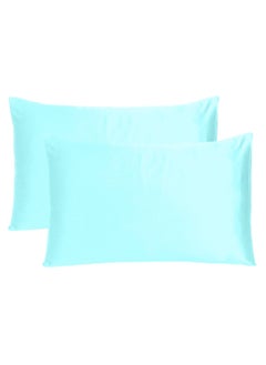 Buy Simple Solid Color Silk Satin Pillowcase with Envelope Closure for Hair and Skin Pastel Blue Pack of 2 (20 x 40 Inches) in UAE