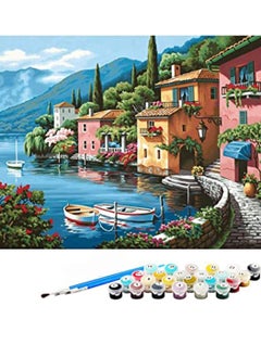 اشتري Paint by Numbers, DIY Acrylic Painting Kit, Canvas Oil with Brushes and Colours Pigment for Kids & Adults Beginner, Sea Villa في السعودية