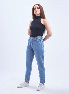 Buy High-Waist Medium Blue Mom-Fit Jeans. in Egypt