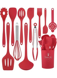 اشتري Silicone Cookware Set, 12 Pieces Kitchen Utensil Set, Non-Stick Heat Resistant Silicone, Cookware with Stainless Steel Handles, BPA Free, Non-Toxic (Red) في الامارات