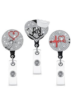 Buy 3 Pieces Nurse Badge Reel Retractable Nursing Badge Holder Bling Rhinestone ID Badge Holder with Clip Diamond Heart Badge Clip for School Hospital Nurse Doctor in Saudi Arabia