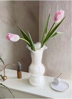 Buy Ceramic Flowers Vase for Home Decor, Nordic Pearl White Tall Decoctive Vase for Living Room Wedding Centerpieces Decoration in Saudi Arabia