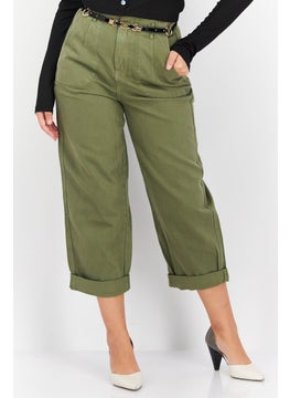 اشتري Women Regular Fit Solid Non-Stretchable Belted Jeans, Green في الامارات