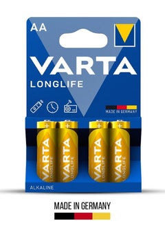 اشتري Varta Longlife AA Alkaline Battery 4-Pack - High-performance, Long-lasting Batteries for Everyday Devices - Ideal for Remote Controls, Toys, Flashlights, and More في الامارات