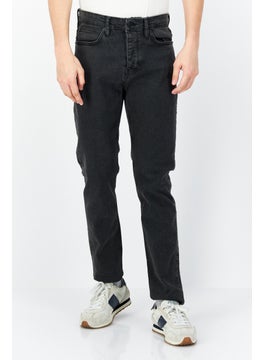 Buy Men Slim Fit Washed Stretchable Denim Jeans, Black in Saudi Arabia