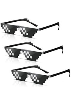 اشتري 3 Pairs Thug life Sunglasses Pixel Sunglasses, Cool Glasses Plastic Party Accessories for Kids Adults, Black في السعودية