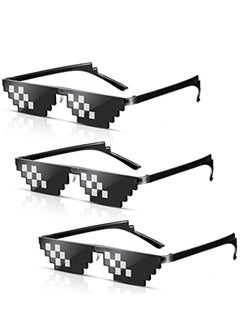 اشتري 3 Pairs Thug life Sunglasses Pixel Sunglasses, Cool Glasses Plastic Party Accessories for Kids Adults, Black في السعودية