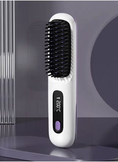 اشتري Electric Hair Straightener Comb, Portable Negative Ion Heating Brush with LED Display, Fast Heating Head Massager for All Hair Types, White في السعودية