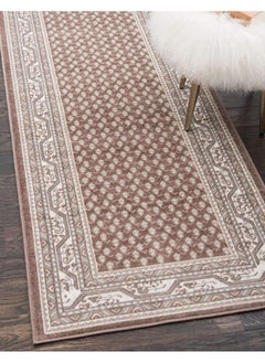 Buy Williamsburg Collection Traditional Border With Dotted Center Area Rug 2' 9" X 9' 10" Runner Brown Beige in UAE