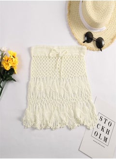 Buy Solid Crochet Cut-Out Beach Skirt White in UAE