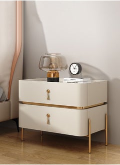 Buy Modern Bedside Table Minimalist Nightsatnds Multifunction Nightstand for Bedroom Living Room 2 Drawers Beige Colour Faux-Leather Covered H50xL40xD40 cm（Assembly Required for Legs Only) in UAE