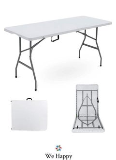 Buy Plastic Folding Table Heavy Duty Table for Indoor Outdoor Parties, Picnic, Camping, Wedding BBQ Catering, Garden Dining Fold-In-Half Portable Utility Table White 122 CM in UAE