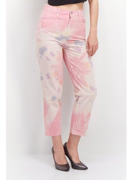 اشتري Women Regular Fit High Waist Tie Dye Denim, Pink Combo في السعودية