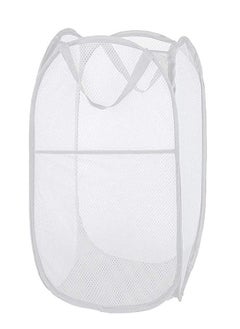 Buy Foldable Pop Up Net Laundry Basket - Storage Solution - Compact Bin - Mesh Collapsible Bag - Laundry Hamper - Collapsible Laundry Basket with Durable Handles & Side (White) in UAE