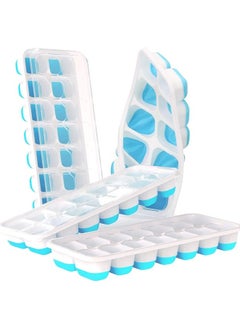 Buy 4 Piece Pack, Easy-Release Flexible & Silicone 14-Ice Trays with Spill-Resistant Removable Lid, and BPA Free, for Cocktail, Freezer, Stackable Chocolate Trays with Lids (Blue ) in UAE