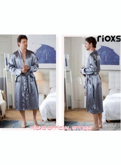 Buy Men's Satin Robe Silk Long Sleeve Solid Lightweight Kimono Bathrobe Long Bathrobe Sleepwear Loungewear in UAE