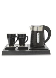 Buy Hotel Set 0.8 Liter 1350 Watt Electric Kettle Set with 2 Ceramic Cups and Tray in Saudi Arabia