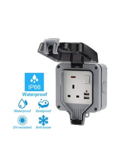 Buy Outdoor Sockets Waterproof Double/Single Socket, Wall Electrical Outlets With USB Charging Port, IP66 Switched Socket Covers,13A Outdoor Weatherproof Plug Socket Box in Saudi Arabia