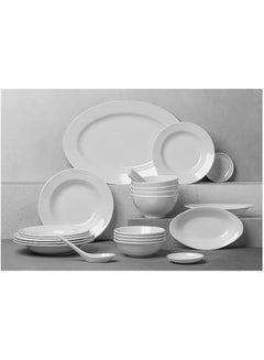Buy Melamine Dinner Set 25 Pieces For 4 People White Microwave And Dishwasher Safe in Saudi Arabia