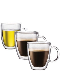 اشتري 3 Piece 250ml Glass Coffee Mug, 8.4oz Double Walled Insulated Espresso Coffee Cups في الامارات