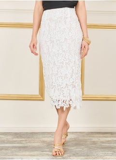 اشتري All Over Lace Mesh Straight Hem Midi Skirt في السعودية