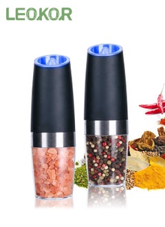 اشتري 2 Pcs Electric Gravity Pepper Grinder Automatic Stainless Steel Salt And Pepper Grinder Adjustable Roughness One-Handed Automatic Operation Black في السعودية