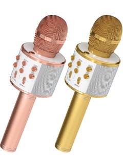 اشتري 2 Pack Wireless Bluetooth Karaoke Microphone for Kids – Portable Handheld Mic Speaker Machine in Rose Gold & Gold, Perfect Gift for All Ages في الامارات