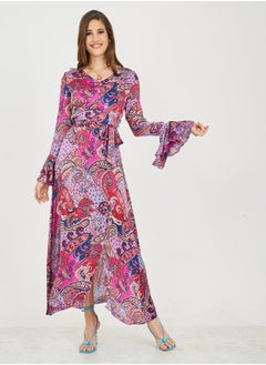 اشتري Bohemian Print Flute Sleeves A-Line Maxi Dress في السعودية