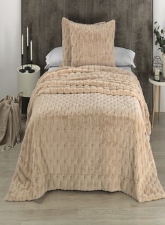 Buy Mora Blanket - Model: Nay - Size: 230*250 - Color: Linen dense fur outer side with silky soft velvet lining, plus +2 fur pillowcases. in Egypt