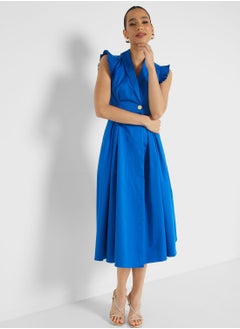 Buy V-Neck ruffled sleeves Dress in UAE