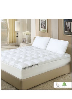 Buy Hotel Mattress Topper Double Size 200x200+8 cm  Fitted Style With 1000Gsm and Cotton Fabric , White in Saudi Arabia