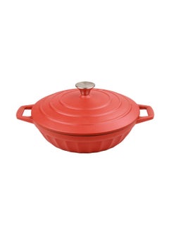 Buy Dutch Oven Shallow Casserole Braiser Pan 28cm-Matt Red in UAE