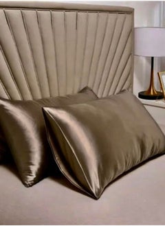 Buy 2 Pieces Pillowcases Silky Satin pillow cover set Hair Skin, Coffee Brown Color in UAE