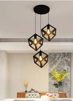 Buy Triple hanging Industrial Cube Chandelier Light Fixture - Black Metal Ceiling Three Lamps in Saudi Arabia