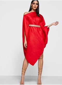 Buy One Shoulder Belted Asymmetric Dress in UAE