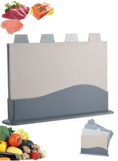 Buy 4PCS Kitchen Cutting Boards, Plastic Cutting Board with Storage Shelf , Chopping Board for Kitchen Different Food Types (Grey) in Saudi Arabia