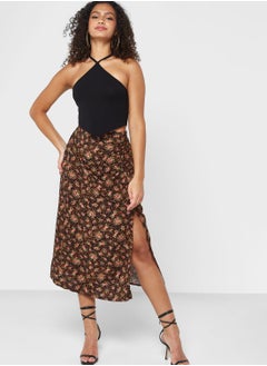 Buy Printed Ruched Midi Skirt in UAE