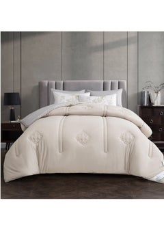 Buy Comforter Set 6-Pcs King Size Digital Printed Bed Set Fits (200 x 200 Cm) All Season 350 GSM Set With Down Alternative Filling, Linen-Grey in Saudi Arabia