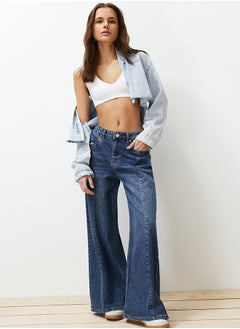 اشتري Blue Stitching Detailed High Waist Wide Leg Jeans TWOSS24JE00116 في مصر