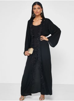 Buy Embroidered Lace Detail Abaya in UAE