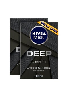 Buy NIVEA MEN After Shave Lotion, DEEP Antibacterial Black Carbon Woody Scent, 2x100ml in UAE